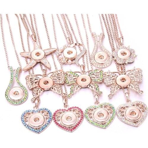 Newt Rose Gold Snap Necklace Snap Jewelry Rhinestone Love Heart butterfly Snap Button Necklace Fit DIY 18mm Snap Buttons Jewelry