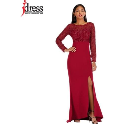 IDress High Quality Sukienki Elegant Women Bodycon Prom Robe Longue Femme Sexy Autumn Backless Long Sleeve Sequined Maxi Dress