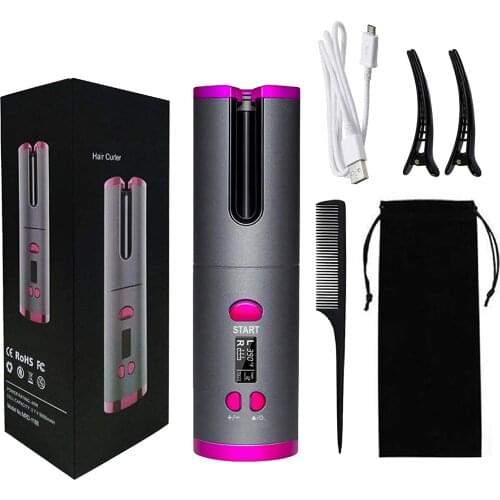 USB Rechargeable Cordless Automatic Hair CurlerCurling Iron Curls Waves LCD Display Ceramic Curly Rotating Curling Wave Styer