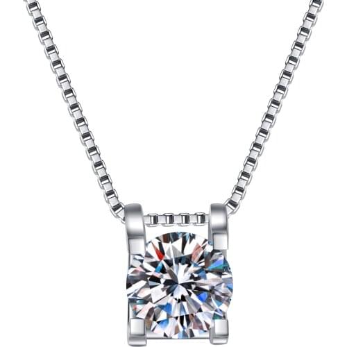 ANZIW 925 Sterling Silver Round Cut Moissanite Diamond Classic Pendant Necklace For Women Wedding Pendant Necklace Jewelry Gifts