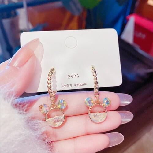 Cute Mouse Drop Earrings Hook Cartoon Bear Crystals Wholesale Hollow Pendant Delicate Fashion Jewelry For Women 2021 New