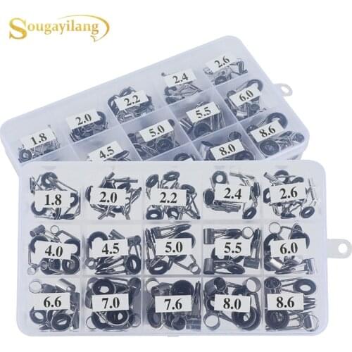 Sougayilang 75pcs/Box Size1.8-8.6# Fishing Rod Guide Tip Repair Kit Set DIY Eye Rings Stainless Steel Frames Ceramics Guide Ring