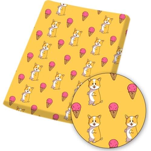 Polyester Cotton Fabric Sheet Dog Ice Cream Pattern By The Meter DIY Sewing Dress Cloth Bag Hats Home Textile Garment 45*145cm