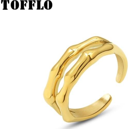 TOFFLO Stainless Steel Jewelry Double Layer Bamboo Opening Ring Womens Fashion Ring BSA212