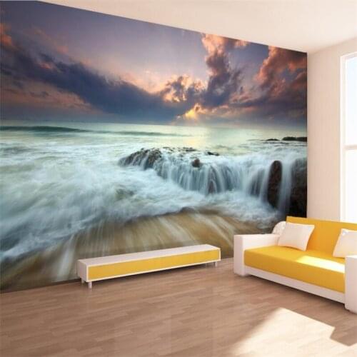 Wellyu Modern sunset waves scenery TV background wall painting custom large mural green wallpaper papel de parede para quarto