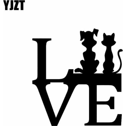 YJZT 12.7CM*13.7CM DOG CAT LOVE PET VINYL DECAL CAR STICKER Black Silver C10-02350
