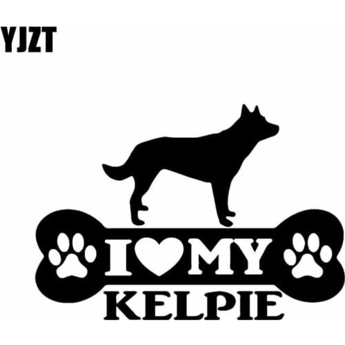 YJZT 14.5X10.1CM I Love My Kelpie Bone Car Sticker Sheep Dog Vinyl Decal Funny Pattern Black/Silver C24-1529