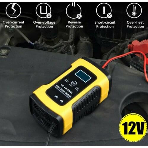 Motorcycle Car Battery Charger 110V 220V To 12V 6A Intelligent Automatic Fast Power Charging Wet Dry Lead Acid Gel LCD Display