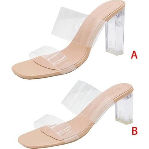 2021 Summer Womens Shoes Fairy Crystal With Thick Heel Sandals And Slippers Transparent Jelly Simple All-match