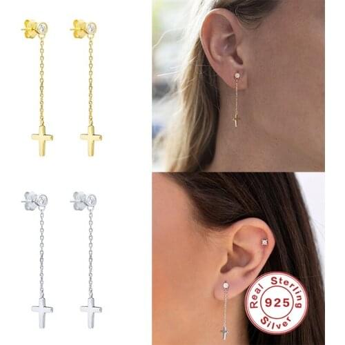 BOAKO Tassel Cross 2020 Trend Earrings Silver 925 Jewelry Earrings Dangle Girl Earring Ear Piercing Natural Ear Cuff #12.13
