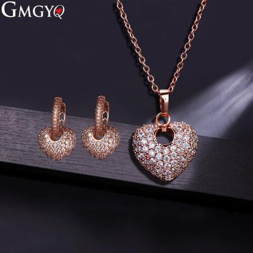 GMGYQ New Zircon Necklace Jewelry Set With Heart-shaped Pendant Necklace Earrings Fashion Jewelry 2018 Gifts For Women