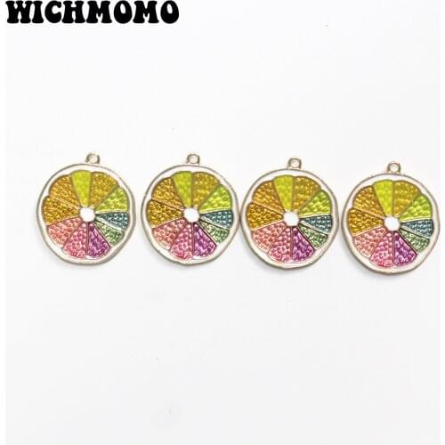 2021 New Fashion 8pcs/bag Zinc Alloy Drop Oil Colours Grapefruit Charms Pendants for DIY Earring Pendants Jewelry Accessories