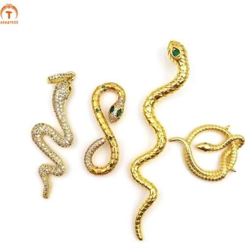 5pcs Snake Pendant for Necklace Jewelry Dainty Gold Snake Pendant Micro Pave Snake Charm CZ Snake Animal For Women Jewelry