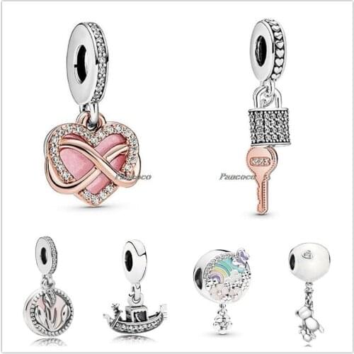 Authentic 925 Sterling Silver Sparkling Infinity Heart Family Forever And Always Bead Fit Pandora Bracelet & Necklace Jewelry