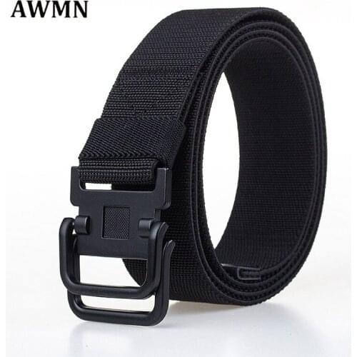 AWMN Outdoor sports leisure canvas Nylon belt, mens double ring buckles belt young students trendy fashion pants belts 70