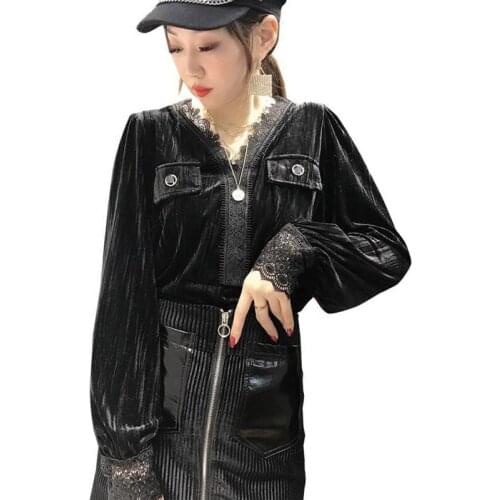 Womens Spring Summer Style Blouse Shirt Womens Button Lace Long Sleeve Embroidery V-neck Solid Color Elegant Korean Top DD8430