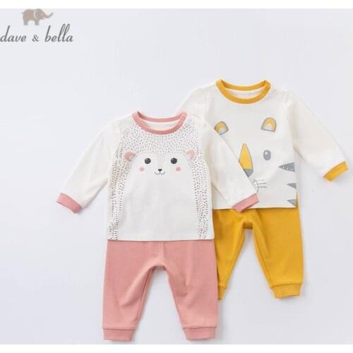 DBX14756 dave bella autumn baby unisex fashion cartoon print pajamas newborn baby underwear casual sleepwear 2 pcs suit
