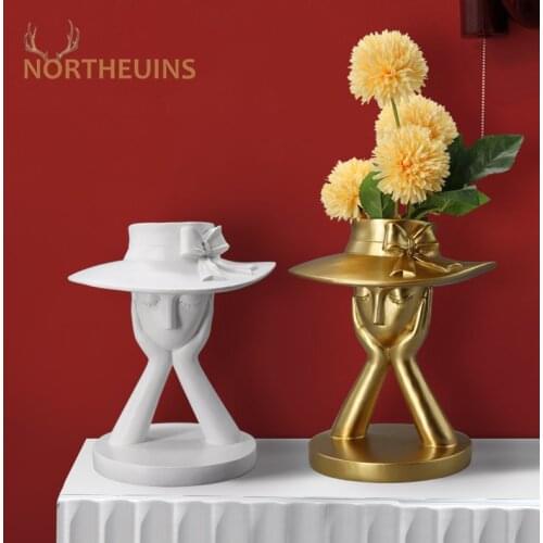 NORTHEUINS Resin Nordic Creative Character Flower Vases Living Room Flowerpot Arrangement Artist Home Decorative Room Decoration
