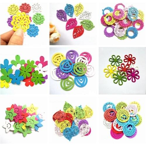 Wooden Colorful Round Flower Pendant DIY for Wedding Festival Party Craft Decoration Size 49mm 50pcs/lot 017027012