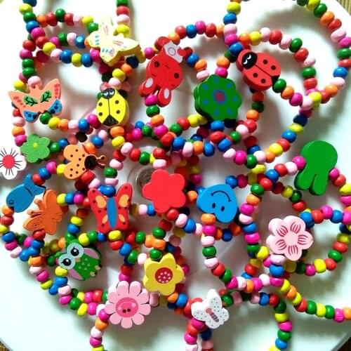 50pcs/lot Iridescent Kids Wooden Bracelet Wood Beads Bracelet Girls Bracelet Gifts for Childrens Day For Small Friend Gifts