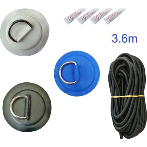 6Pcs Surfboard Dinghy Boat PVC Patch With Stainless Steel D Ring Deck Rigging Sup Round Ring Pad 5M Elastic Bungee Rope Kit