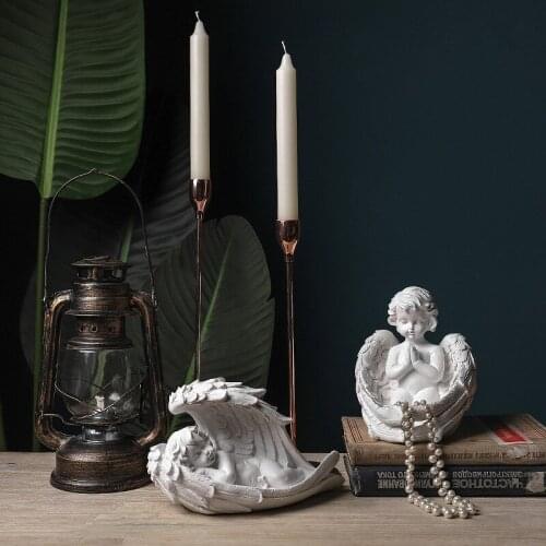 Nordic Creative Wing Angel Figurines Lovely Angel Resin Crafts Miniature Ornaments White Living Room Home Decoration Accessories