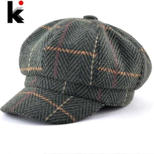 Womens Newsboy Cap Ladies Autumn Winter Fashion Octagonal Hats For Men Knitted Plaid Vintage Peaked Caps Women Unisex Berets