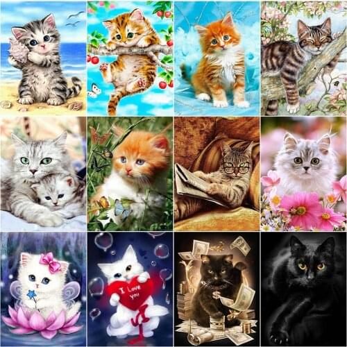 EverShine Diamond Embroidery Cat Picture Of Rhinestone Diamond Painting Animal Full Square Beads Mosaic Cartoons Handmade Art