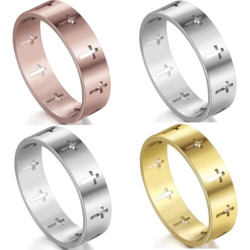 Hollow Cross Stainless Steel Rings Gold Silver Rosegold Punk Hip Hop Finger Ring Couple Rings Gift for Men Women