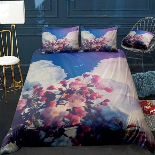 Aesthetic Pink Flower Moon Quilt Cover Pillowcase 3Piece Comforter Bedding Set With Pillow Case Single Double Duvet Cover