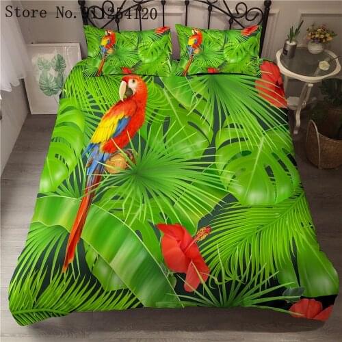 Toucan Duvet Cover Set Tropical Plant Bed Linen Set Parrot Quilt Cover 2/3 Piece Bird Bedding Sets Cute Animals Bedding Sets