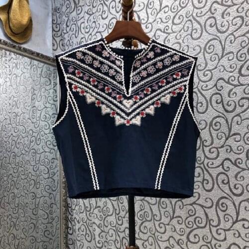 Crop Tops 2021 Summer Fashion Tops High Quality Women Exquisite Embroidery Sleeveless Purple Dark Blue Sexy Tops Clothes Ladies
