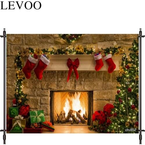 LEVOO Photophone Backdrop Fireplace Sock Christmas Tree Gift Fire Photocall Decor Fabric New Shoot Photography Backdrop