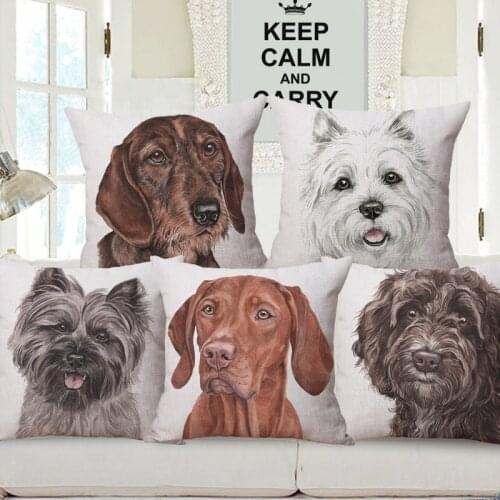 Hand Painting Dogs Portraits Cushion Covers Wire Haired Dachshund West Highland Terrier Cairn Terrier Pug Dog Pillow Case