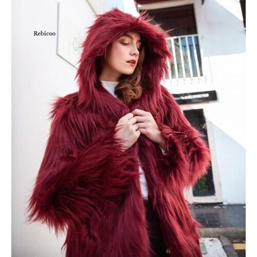 New Womens Faux Fur Coat Artificial Fur Women Jacket Biker Shaggy Elegant Winter with Hood Y2K Thick Warm Women Coat