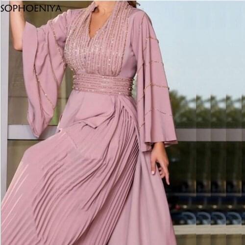 New Arrival V Neck Long sleeve Evening dresses 2021 avondjurken Robe soiree dubai dress party dresses women evening gowns