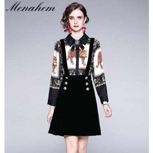 Menahem Autumn Fashion Animal Leopard Print Patchwork Velvet One Piece Mini Dress Women Elegant Bowknot Vintage Short Vestidos