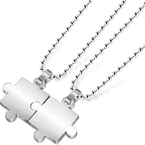 Necklace For Women Lovers Black And Silver Color Stainless Steel Puzzle Pendant Necklaces Engagement Jewelry
