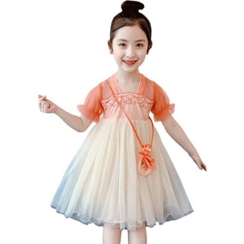 Dress Girl Chinese Style Girls Dresses Floral Embroidery Children Dresses Summer Costume Girl 6 8 10 12 14