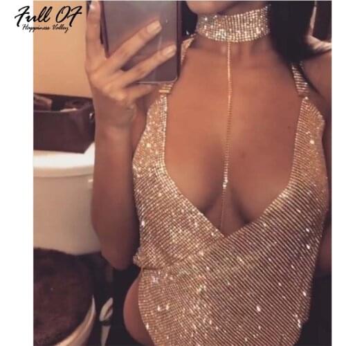Sexy Metal Crystal Diamond Tank Women Sequins Crop Tops Backless Summer Beach Party Nightclub Bralette Ladies Halter Camis 2020