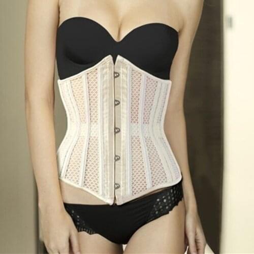 Sexy Corset Bustiers Underbust Lingerie Wome Mesh Lace Up 26 Steel Bones Slimming Waist Trainer Bodyshaper Modeling Strap Corset