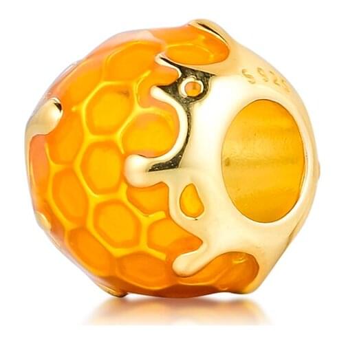 925 Sterling Silver Golden Honey Charm Shine & Warm Yellow Enamel Beads Fits Pandora Bracelet Women Jewelry kralen Wholesale
