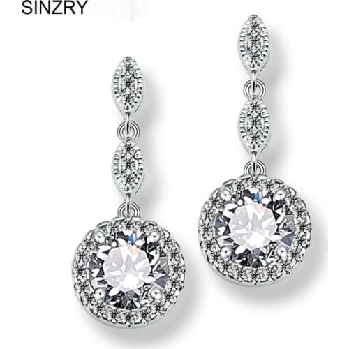 SINZRY Clear White cubic Zirconia Round Drop Earrings for women brilliant fashionable CZ jewelry