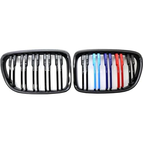Double Slat Gloss Black M Color Dual Line Kidney Grille Replacement for BMW E84 X1 2010-2015 Gloss Black M Color