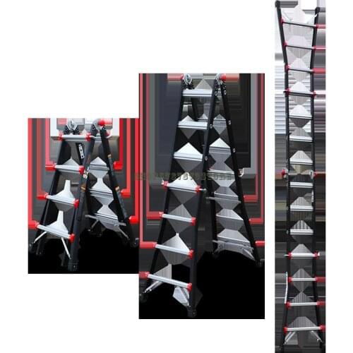 Telescopic ladder attic aluminum alloy herringbone ladder thickening project folding lift 9 m straight ladder