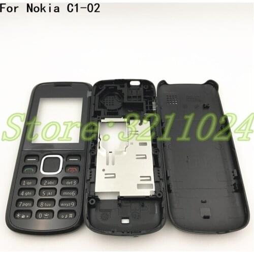 Battery Back Cover Housing For Nokia C1 C1-02 housing Front Frame Battery Back Cover+English Keypad With Logo