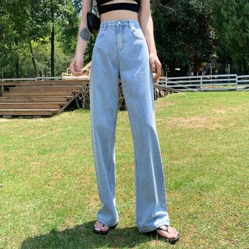 High waist jeans women 2021 summer new fashion loose and thin straight wide leg pants