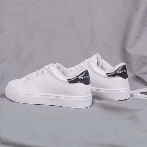 Women Flats Winter White Leather Pu Plus Velvet Women Casual Shoes Creepers Thick Heel Fashion Shoes Zapatillas Mujer U13-54