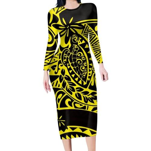 HYCOOL Hawaii Boho Style Floral Print Dress Long Sleeve Women Midi Dress O Neck Loose Ladies Dresses Beach Sundress Ropa Mujer