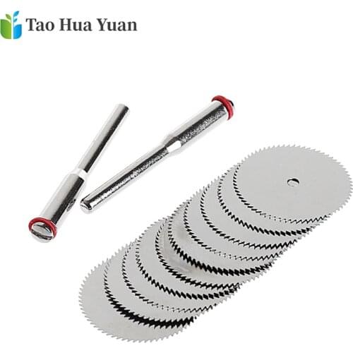 10pcs Woodworking Saw Blade Disc + 2xRod Dremel Rotary Cutting Tool 10x22/25/32mm Home DIY Power Saw Blades Tool Accessories Set